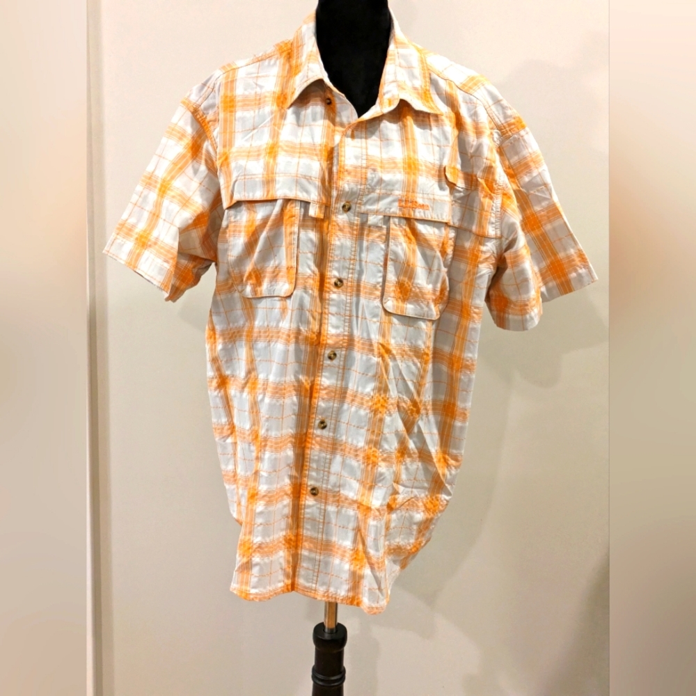 L.L. Bean Men's XL Reg Button Down Fishing Shirt Plaid Orange/ White